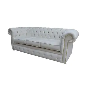 Chesterfield 3 Seater Sofa Pimlico Oyster Real Fabric In Classic Style