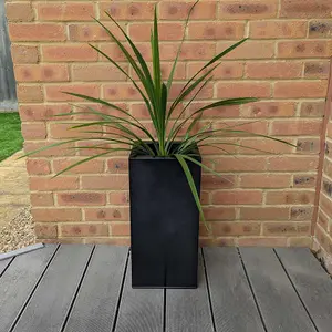 50cm Zinc Platinum Black Tall Square Planter