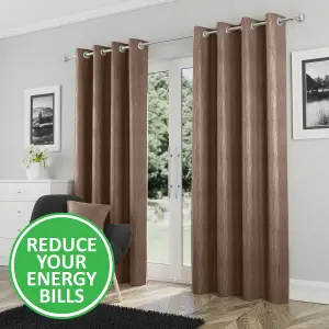 Enhanced Living Goodwood Bronze Thermal, Energy Saving, Dimout Eyelet Pair of Curtains with Wave Pattern 90 x 72 inch (229x183cm)