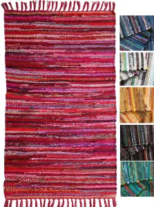 Festival Recycled Cotton Blend Rag Rug in Varied Colourways Indoor and Outdoor Use / 90 cm x 150 cm / Blue