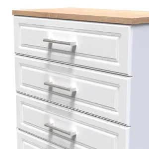 Kent Ready assembled Matt white light oak effect 5 Drawer Chest of drawers (H)1075mm (W)765mm (D)415mm