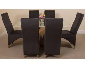 Valencia 160 cm x 90 cm Glass Dining Table and 6 Chairs Dining Set with Lola Black Fabric Chairs