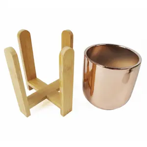 16cm Gold Ceramic Planter with Bamboo Stand