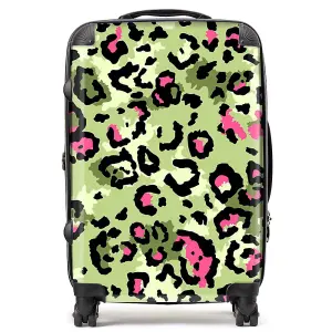 Green And Pink Leopard Print Suitcase - Medium