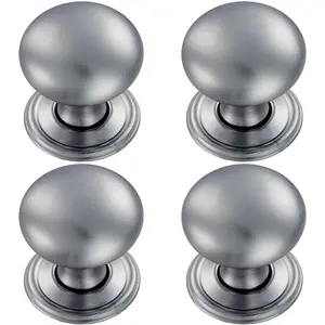 4x Round Victorian Cupboard Door Knob 32mm Dia Satin Chrome Cabinet Handle