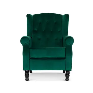 Velvet Emerald Green Marianna Manual Recliner Wingback Chair