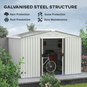 Outsunny 9 x 6FT Galvanised Garden Storage Shed with Sliding Door, Silver