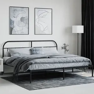 Berkfield Metal Bed Frame with Headboard Black 200x200 cm