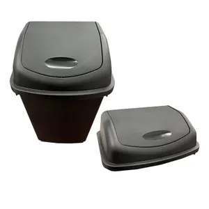 1x 25L Home Office Bathroom Black Plastic Kitchen Waste Rubbish Bin With Swing Lid