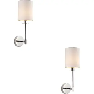 2 PACK Polished Nickel Dimmable Wall Light - Modern Vintage White Cylinder Shade - 6W LED E14