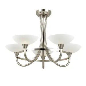 Anson Lighting Rowan Satin Chrome and White Glass 5 Light Semi Flush Ceiling Fitting