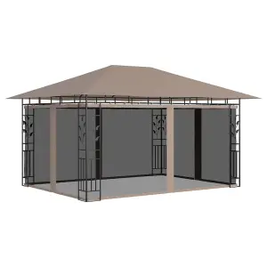 Berkfield Gazebo with Mosquito Net&LED String Lights 4x3x2.73 m Taupe