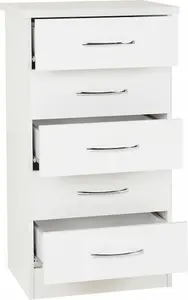 Nevada 5 Drawer Narrow Chest White Gloss