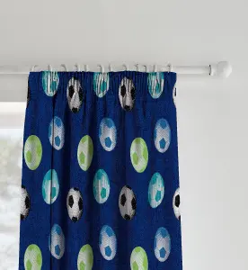 Catherine Lansfield Kids Living Football 66x72 Inch Pencil Pleat Curtains Two Panels Blue