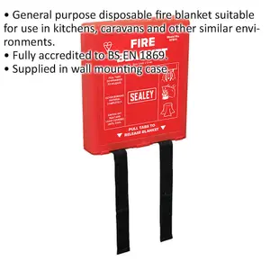 Premium Disposable Fire Blanket - 1.1m x 1.1m with Wall Mounting Case for Safety