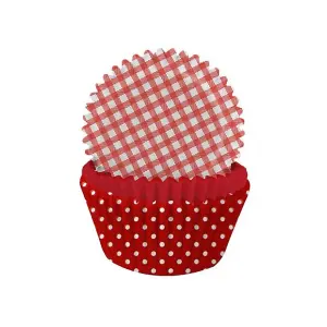 Anniversary House Polka Dot Gingham Muffin and Cupcake Cases (Pack of 75) Red (One Size)