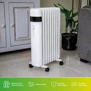 TCP Smart WiFi White Portable Free-Standing 11 Fin Oil Radiator 2500W with Temperature Control, Ideal for Home and Office Comfort