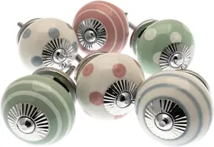 MangoTreeKnobs - Mixed Set of Dusty Pink, Eau de Nil Green & Whisper Grey Cupboard Knobs x Pack 6 (MG-259)