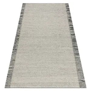 Wool carpet TAHAR 99003F cream / grey - HAND-WOVEN Lines, fringes 90x150 cm