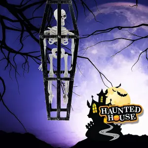 Halloween Hanging Skeleton Caged - Terrifying Detailed Decoration Spooky 41cm