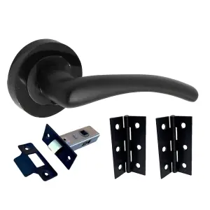 Zena Door Handle Modern Design Matt Black Lever on Nickel Rose Internal + Latch & Hinges