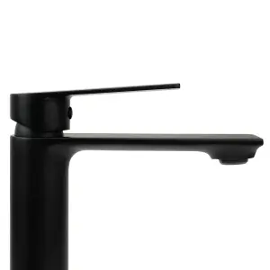 Bubly Bathrooms Matt Black Blade Basin Sink Mixer Tap & Slotted Waste