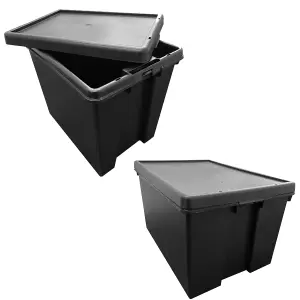 2 x 24L Extra Large Super Strong Black Impact Resistant Heavy Duty Plastic Storage Containers With Lid