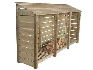 Slatted wooden log store W-335cm, H-180cm, D-88cm - natural (light green) finish