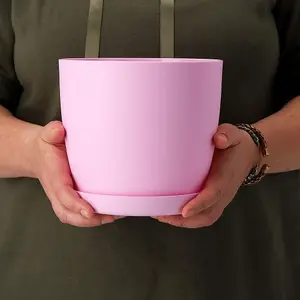 Plant Pots Flower Planter 6 Colours 8 sizes Matt Plastic Pot + Saucer Tray Deco Pink 25cm