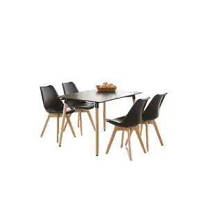 5PCs Dining Set - a Black Halo Dining Table & Set of 4 Black Lorenzo Tulip chairs with Padded Seat