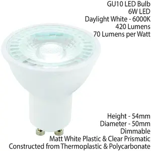 6W LED DIMMABLE GU10 Light Bulb Daylight White 6000K Outdoor & Bathroom Lamp