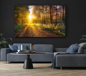 Woodland Walk In The Autumn Canvas Print Wall Art - Medium 20 x 32 Inches