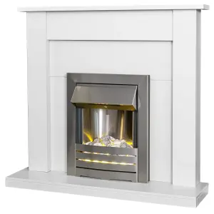 Adam Sutton Fireplace in Pure White with Helios Electric Fire In Black, 43 Inch