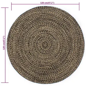 Handmade Rug Jute Black and Natural 120 cm