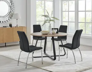 Furniturebox UK Santorini Brown Round Round Dining Table And 4 Black Isco Chairs