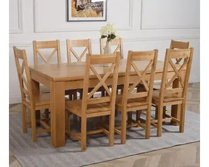 Dakota 182 x 92 cm Chunky Oak Large Dining Table and 8 Chairs Dining Set with Berkeley Chairs