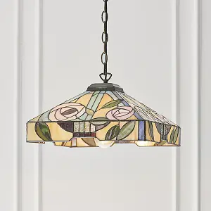 Luminosa Willow 1 Light Medium Ceiling Pendant Dark Bronze, Tiffany Style Glass, E27