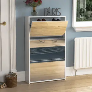 Vida Designs Welham White 3 Drawer Mirrored Shoe Storage Cabinet