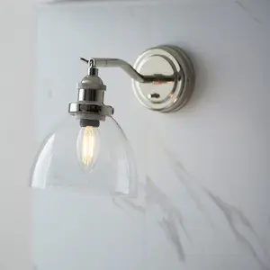 Luminosa Parma Metal Wall Lamp, Bright Nickel Plate, Glass