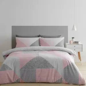 Catherine Lansfield Bedding Larsson Geo Duvet Cover Set with Pillowcases Pink