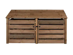 Slatted wooden log store with door W-227cm, H-126cm, D-88cm - brown finish