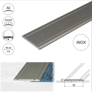 A02 930mm x 30mm 2.7mm Anodised Aluminium Flat Self Adhesive Door Threshold Strip - Inox, 0.93m