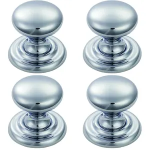 4 PACK - Tiered Mushroom Cupboard Door Knob 25mm Diameter Polished Chrome Cabinet Handle