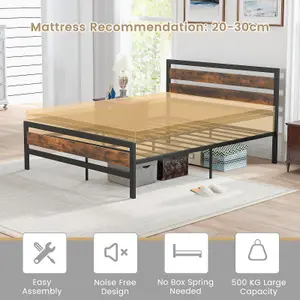 Costway Metal Bed Frame King Size  Industrial Platform Bed with Headboard and Footboard