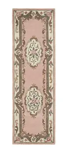 Pink Traditional Wool Rug, 25mm Thickness Floral Handmade Rug, Pink Rug for Living Room, & Dining Room-120cm (Circle)