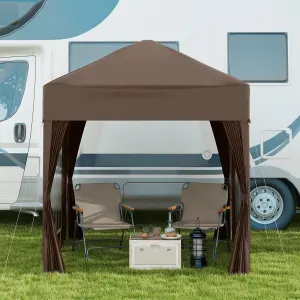 Outsunny 2mx2m Pop Up Gazebo Party Tent Canopy Marquee with Storage Bag Coffee