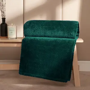 Dreamscene Luxury Large Waffle Honeycomb Mink Warm Throw, Teal - 150 x 200cm