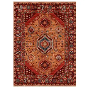 Persian Bordered Geometric Easy to Clean Red Traditional Rug for Living Room Bedroom & Dining Room-80cm X 150cm