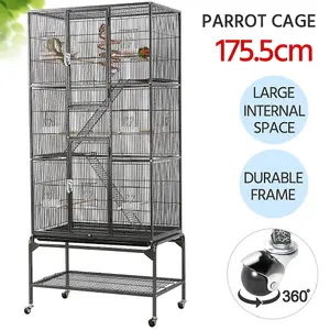 Yaheetech Black Rolling Metal Bird Cage with Detachable Stand Large