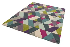 Blue Green Geometric Funky Handmade Luxurious Modern Wool Rug For Living Room and Bedroom-70 X 200cm (Runner)